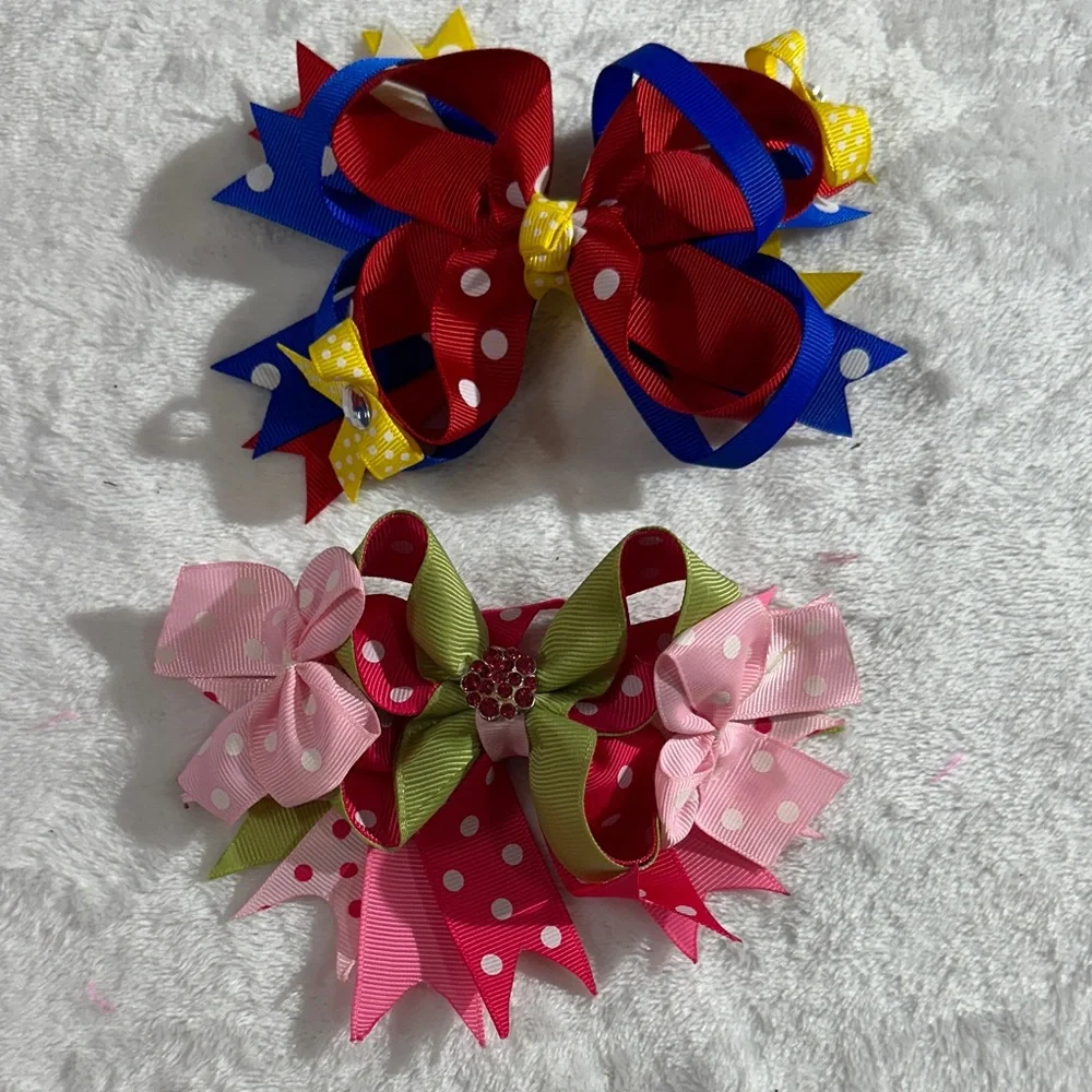 2 Colorful Polka Dot boutique alligator clip Hair Bows